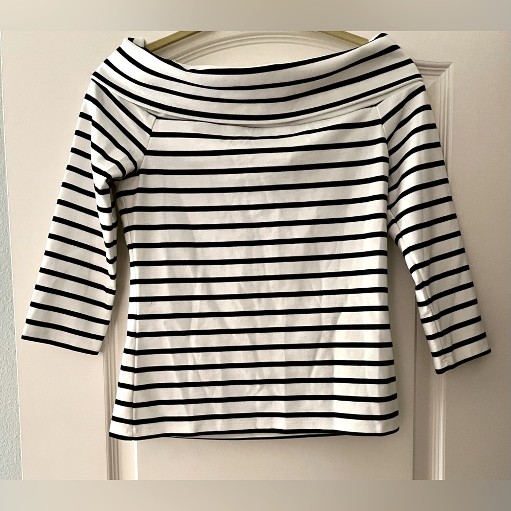 Anthropologie Off The Shoulder Top Black White Striped Sz Small